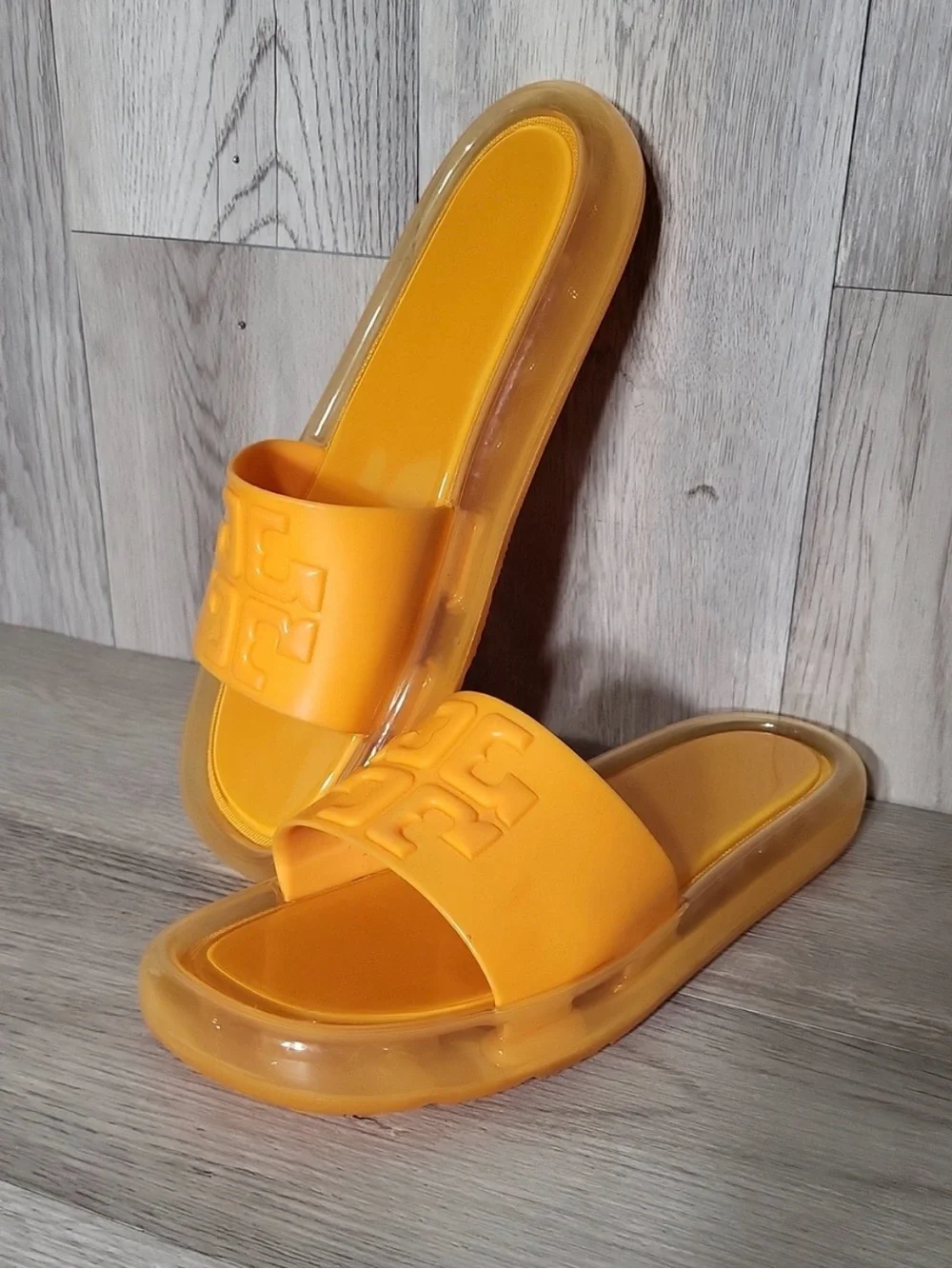 Tory Burch Bubble Slide Sandals Orange Logo Platform Slides Womens 9B